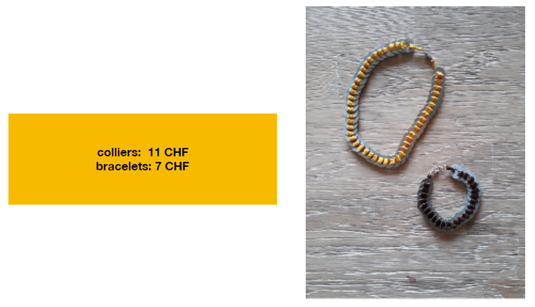 Colliers à 11.- francs, bracelets à 7.- francs
